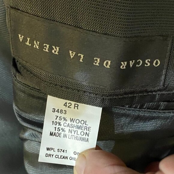 Oscar De La Renta Mens Blazer 42R Black Wool Blend Three-Button Formal Workwear - Picture 3 of 12